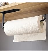 YIGII Paper Towel Holder Under Cabinet Mount - Black Paper Towel Rack Self Adhesive Paper Towel R...