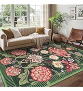 GarveeHome Green Floral Botanical Washable Rugs 5x7 Area Rug for Living Room, Soft Boho Cottage T...