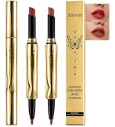 MooGlamor 2 Pcs 2-in-1 Double-end Lipstick Lip Liner with Waterproof and Long-Lasting Lipsticks M...