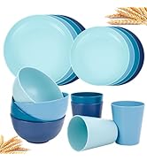 Rubtlamp 16pcs Wheat Straw Dinnerware Set, Unbreakable Plates And Bowls Sets of 4, Plastic Plates...