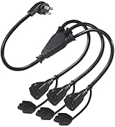 KUNCAN 3 Way Power Splitter Cord , Right Angled Type Flat Plug Indoor / Outdoor 1 to 3 Outlets Y ...