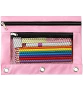 INNOIO 3 Ring Binder Pencil Pouch - Oxford Fabric Pencil Case with 2 Zippered Pockets, Clear Mesh...