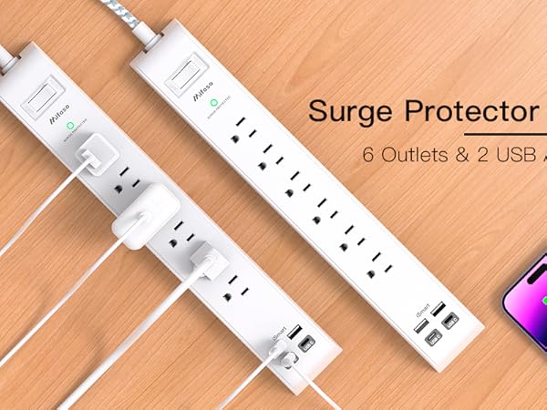 2 pack surge protector power strips