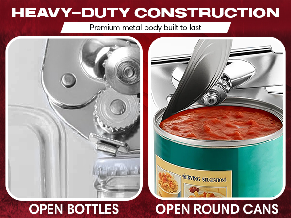 Can Opener Heavy Duty - Manual Hand Crank for Large Cans with Anti-Slip Grip - Stainless Steel