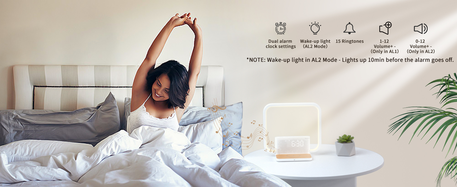 Simulated sunrise alarm clock wake-up light