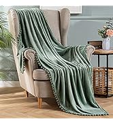 MIULEE Fleece Blanket with Pompom Fringe, Soft Cozy Lightweight Flannel Bed Blanket Fuzzy Plush W...