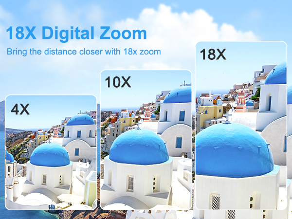 Get 18X closer to your subject. Capture distant scenes and close-up details easily.