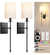 24.8 Inch Black Battery Operated Wall Sconces Set of 2, Rechargeable Wireless Wall Lights with Re...