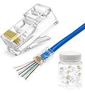 Cat6 RJ45 Connectors, 50-Pack Cat6 RJ45 Ends, Ethernet Plugs for Solid or Stranded UTP Ethernet C...