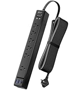 10Ft Extension Cord with Multiple Outlets, SUPERDANNY Flat Plug Surge Protector Power Strip with ...