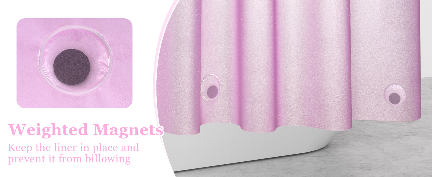 Seenus Dreamy Pink Sparkle Shower Curtain Liner with 3 Large Magnets