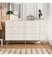 Tradare White Dresser for Bedroom, 6 Drawer Dresser with Golden Handles, Large Storage Cabinet, M...
