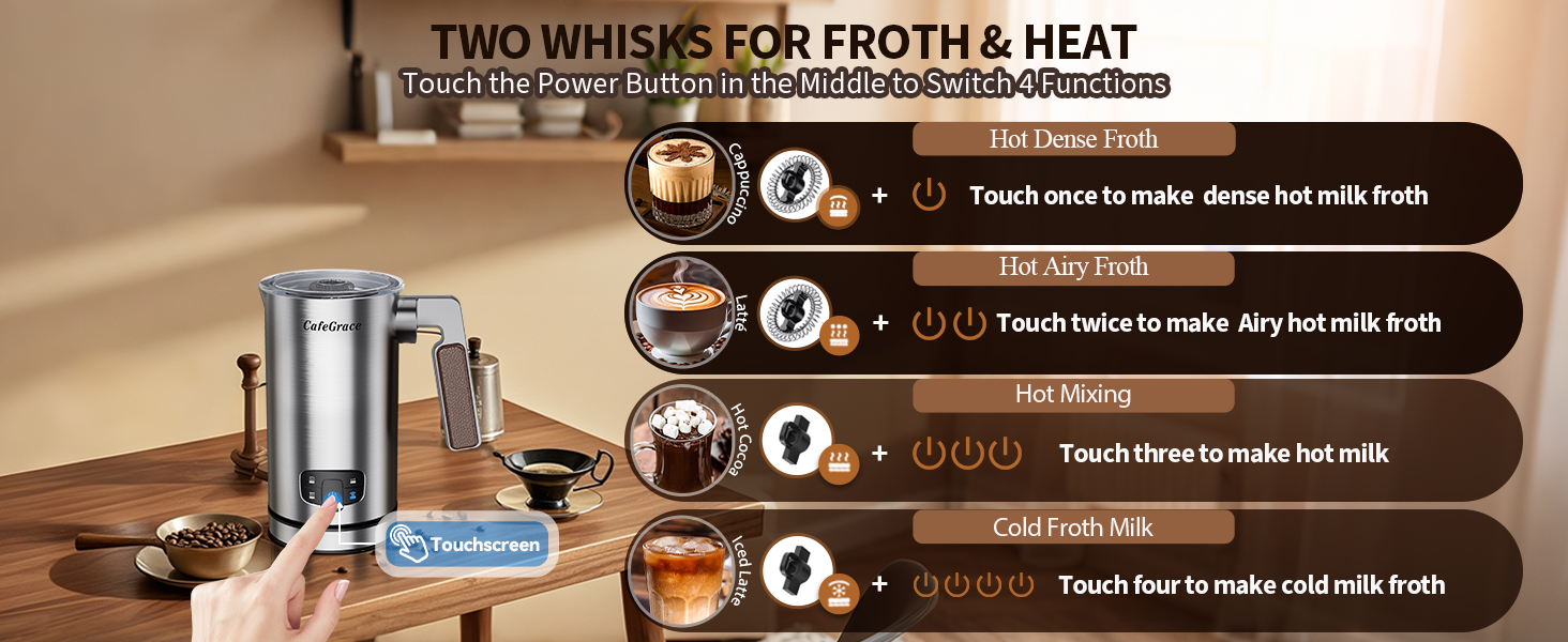 Two whisks for froth &amp;amp; heat
