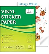 30 Sheets Premium Printable Vinyl Sticker Paper for Inkjet Printer, Glossy White Waterproof, Drie...