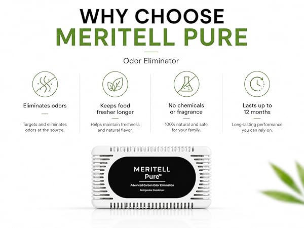 Meritell Pure benefits infographic with freshness and long-lasting protection
