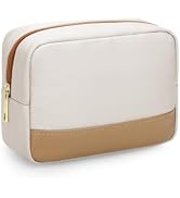 JINSI Small Travel Makeup Bag – Water-Resistant Zippered Pouch (Beige) | Foam padding, multi-pock...