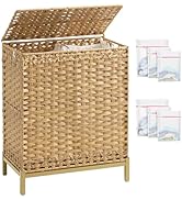 SETVSON Laundry Hamper with Lid, 112 L Handwoven Rattan Wicker Laundry Basket, 2 Removable Liner ...