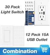 Amico 30 Pack 15A Single Pole Decorator Light Switch &amp; Amico 6 Pack 15A USB Outlets