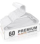 HOUSE DAY White Plastic Hangers 60 Pack, Plastic Clothes Hangers Space Saving, Sturdy Clothing No...