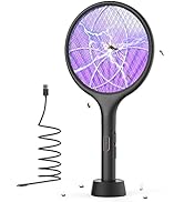 YISSVIC Electric Fly Swatter 4000V Bug Zapper Racket Dual Modes Mosquito Killer with Purple Mosqu...