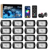 MICTUNING Q1 RGBW LED Rock Lights, APP &amp; Remote Dual Control, 16 Pods Pure Color Underglow Neon L...