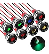 Linkstyle 8Pcs 12V LED Indicator Light, Waterproof Metal Pilot Dash Light, 1/2" Panel Cutout Sing...
