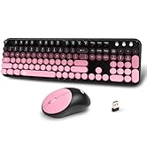 Wireless Keyboard and Mouse Combo, 105 Round Keys Cute Colorful Office Full-Size Keyboard with Re...