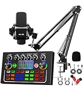 Podcast Equipment Bundle, All-in-One Audio Mixer with Condenser Microphone for Live Stream Record...