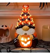 Joiedomi 8.5 in Tall Gnome Halloween Ceramic Tree Decorations with Build-in LEDs Tabletop Decor f...