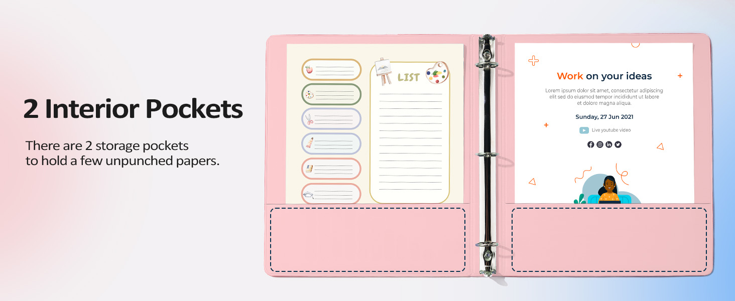 one inch binder with pockets