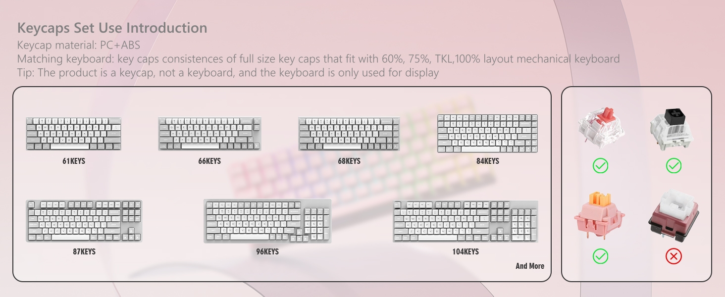 Crystal Jelly Keycaps 60 65 75 100 Percent, Shine Through Key caps Set PBT KEYCAPS