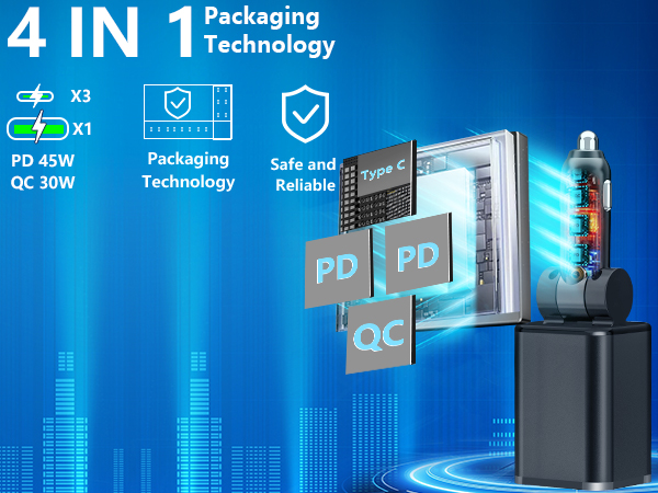 MFi Certified 120W 4-IN-1 Retractable Car Charger USB C PD/QC Type C Fast Charging Cigarette Light