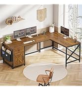 SEDETA 63" L Shaped Desk, Convertible Corner Office Desk with Drawer, Farmhouse Computer Desk wit...