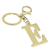 Stainless Steel Gold Letter A-Z Keychain for Women Men, Initial Letter Pendant with Key Ring, Cha...