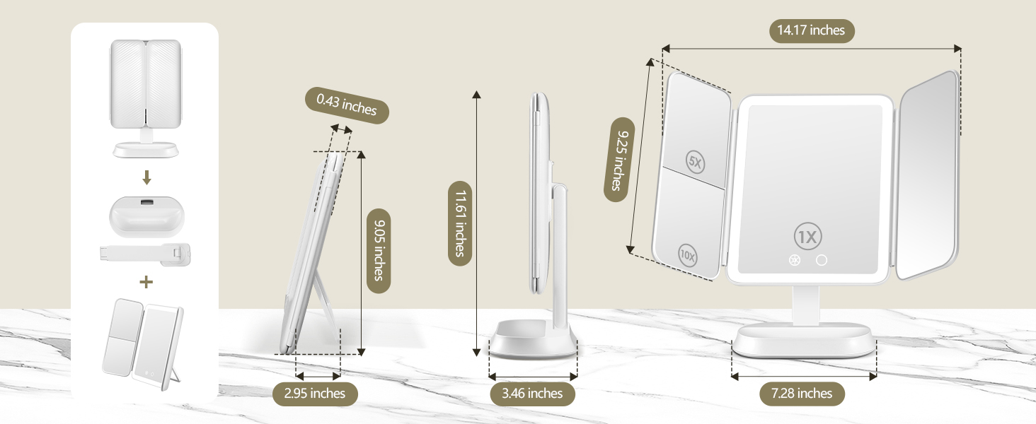 portable mirror with lights