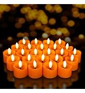 24 Pack Orange Tea Lights Candles Battery Operated Flameless LED Tealights | 3D Wick Realistic Fl...