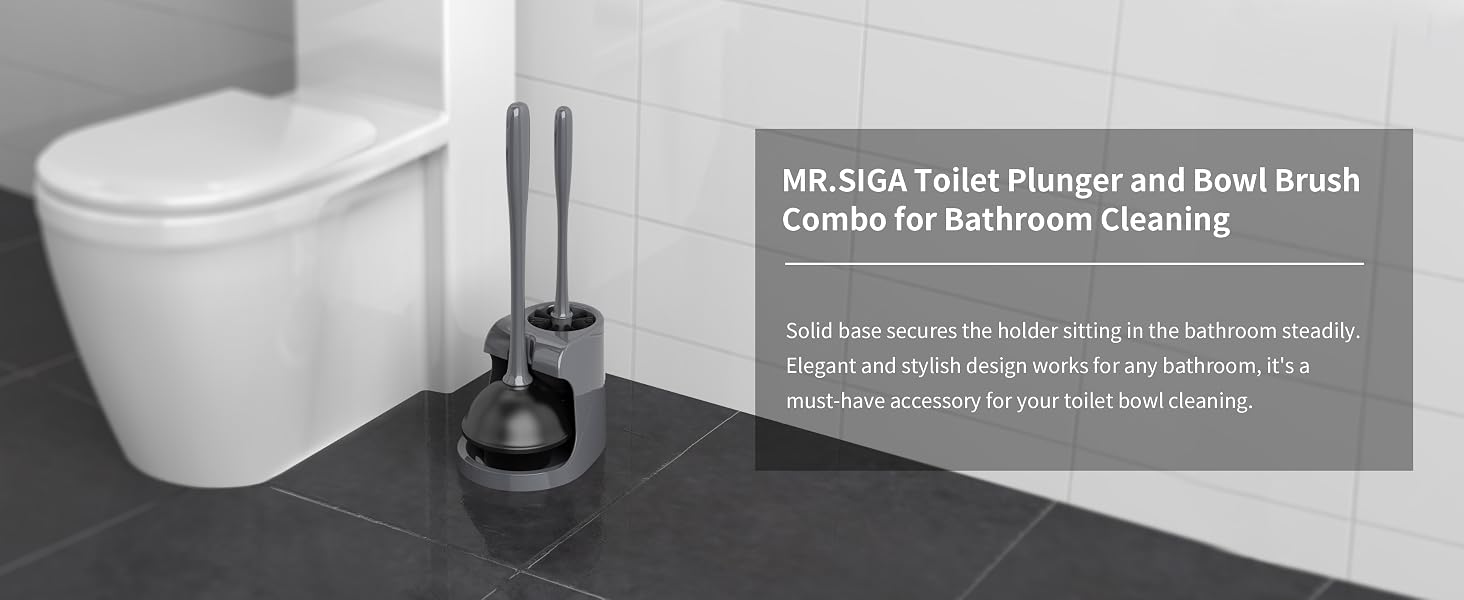 MR.SIGA Toilet Plunger and Bowl Brush Combo for Bathroom Cleaning, Grey