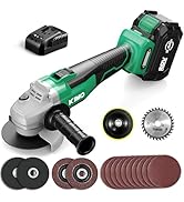 KIMO Cordless Grinder 20V Cordless Angle Grinder w/ 3.0Ah Li-Ion Battery &amp; Charger, 9000RPM Brush...