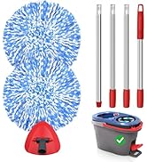 TidyBliss Spin Mop Replacement Heads 2 Pack with Triangle Base and 58 inches Long Handle for O-Ce...