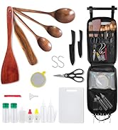 Wesqunie Upgraded Camp Kitchen Organizer with Wooden Utensils, 22PCS Camping Cooking Cookware Set...