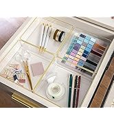 Martha Stewart Kerry Plastic Stackable Office Desk Drawer Organizers, 6" x 6", 4 Pack, with Gold ...