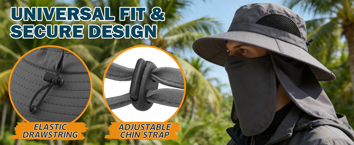 EINSKEY Sun Hat, elastic drawstring + chin strap, universal fit for outdoor trips.