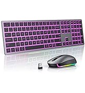 Backlit Wireless Keyboard and Mouse, PEIOUS 7 Color Light Up Mouse and Keyboard, Full Size Rechar...