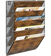 PAG Wall File Organizer for Office, 5-Tier Rustic Hanging File Holder Wall Storage Rack for Docum...
