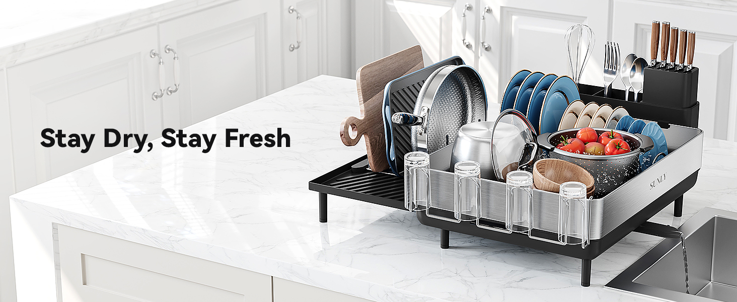 Expandable Dish Drying Rack_Large Dish Racks for Kitchen Counter_Stainless Steel Dish Drainers