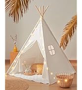 Tiny Land Teepee Tent for Kids, 100% Cotton Play Tent with Padded Mat and Star Lights, Kids Teepe...