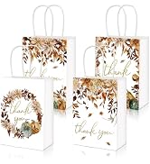 AnyDesign 12 Pcs Fall Leaves Thank You Gift Bags with Handle Autumn Paper Bag Gold Foil Goodie Ba...