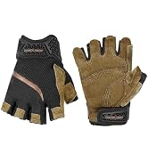 HANDLANDY Fingerless Work Gloves for Mens &amp; Women, Uwrist Half Finger Shock-Absorbing Breathable ...