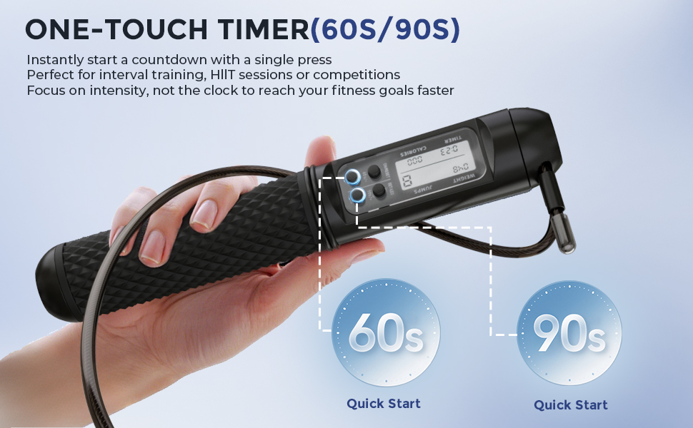 Smart Jump Rope with LED Display and Jump Counter, Weighted Cordless Design