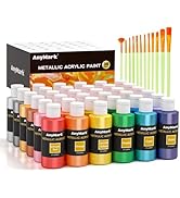 AnyMark Acrylic Paint, 36 Metallic Colors with 12 Brushes, 2 fl oz/60ml Bottles, Glitter Acrylic ...